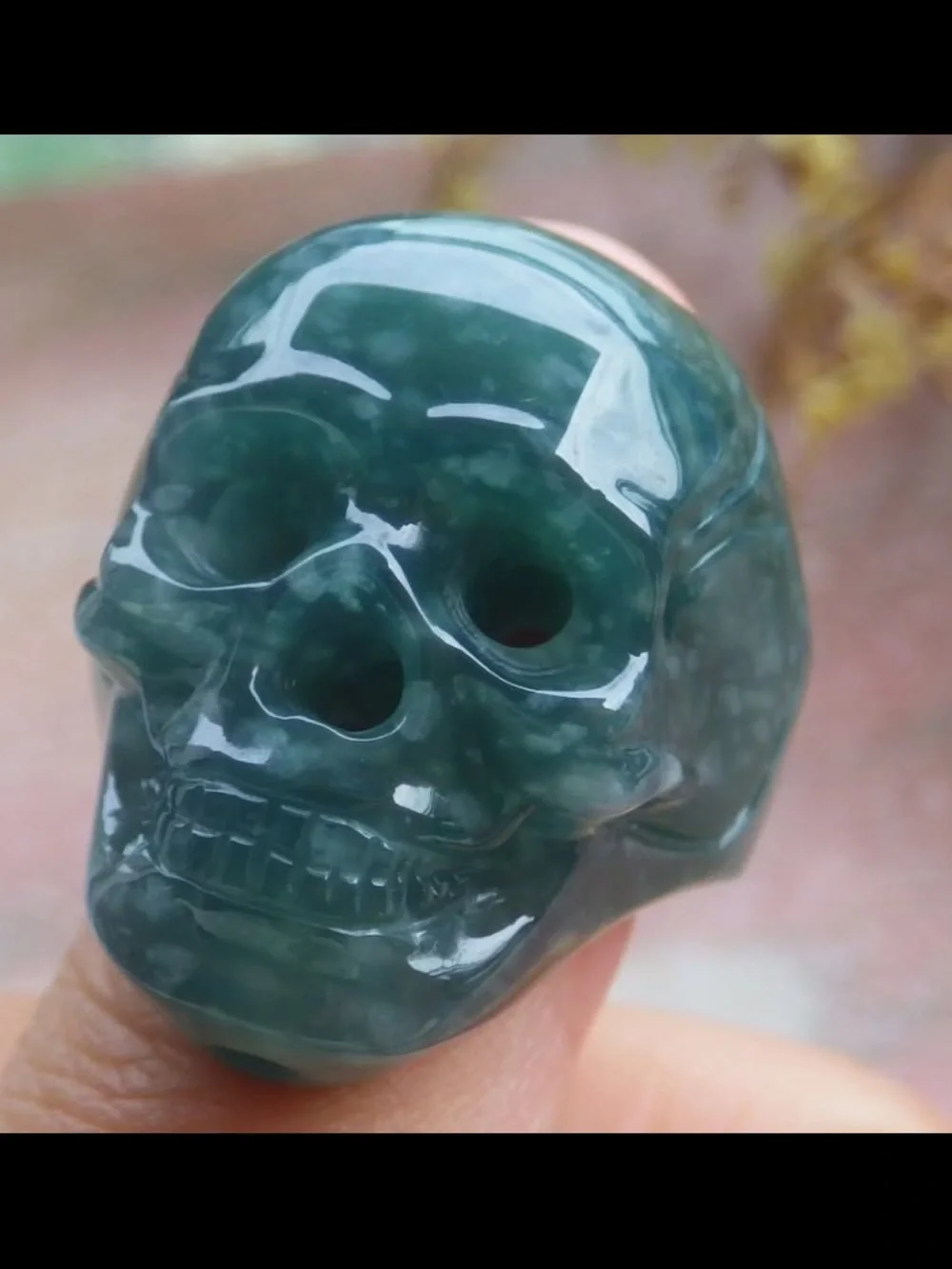 Certificate Jadeite Jewelry Green Skull human ring size6.5